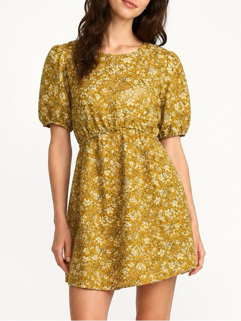 RVCA Accomplice Floral Cutout Mini Dress XL 14 Mustard Puff Sleeve NWT